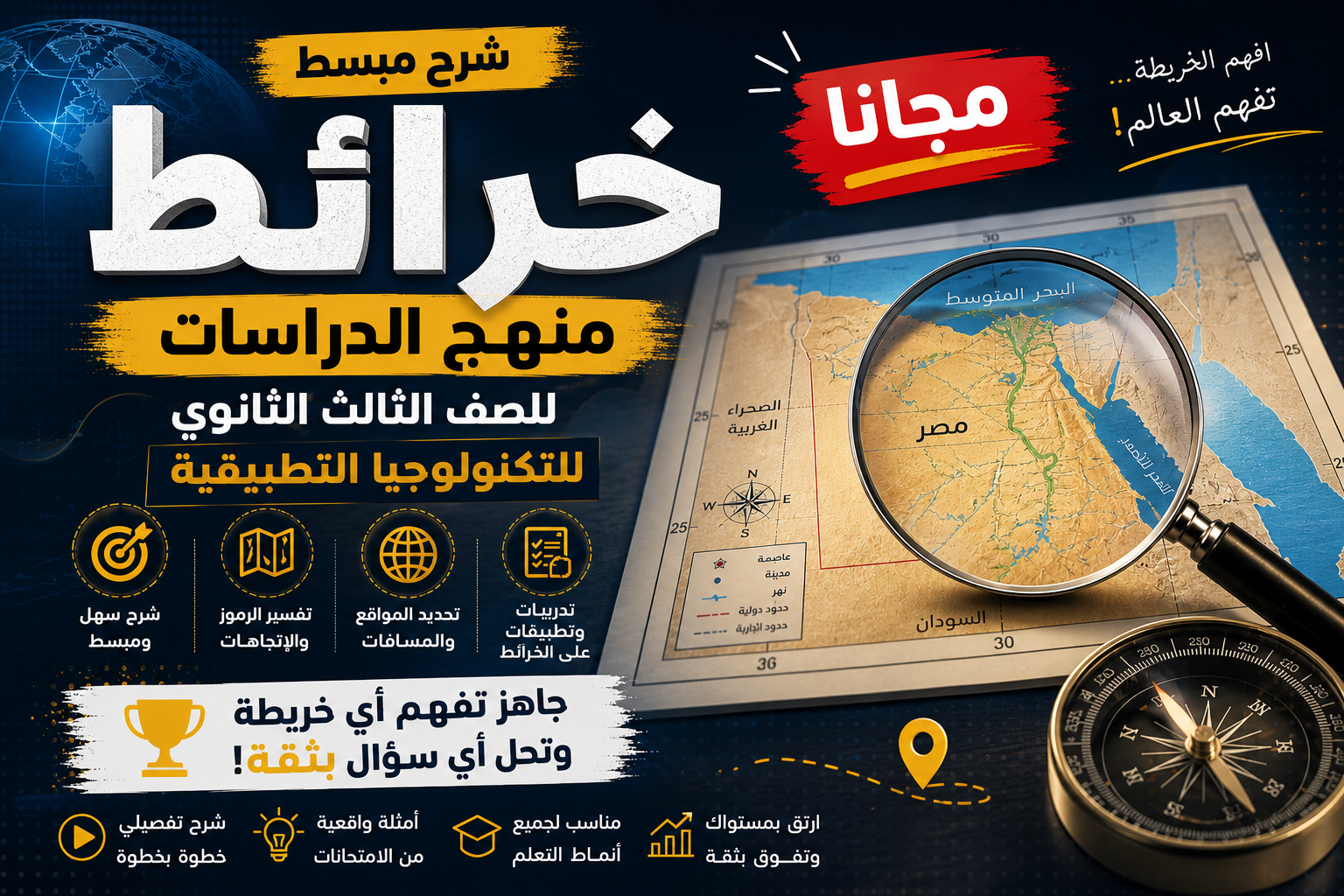 مراجعة جميع خرائط منهج الدراسات للصف الثالث الثانوي الفني والتكنولوجي مجانآ